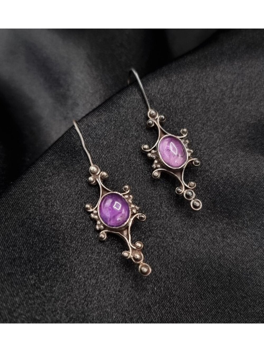 Vintage Early 2000s 925 Sterling Silver Amethyst Dangle Earrings